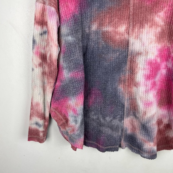 Wild Fable Tie Dye Waffle Knit Thermal Top Long Sleeve Oversized V-neck Large - Picture 8 of 10
